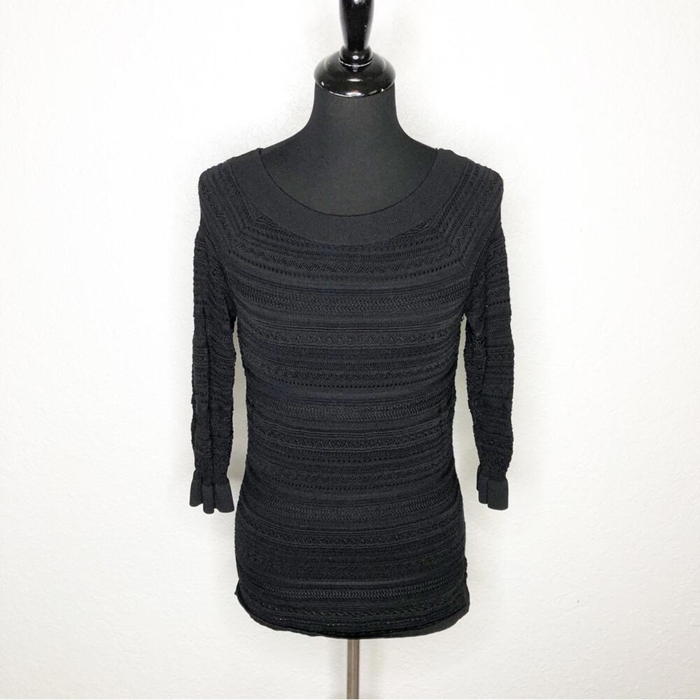 WHBM black open knit ruffle sleeve sweater size Medium
